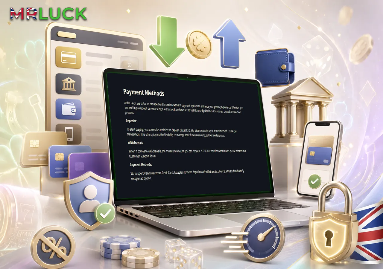 GBP cashier scene with secure deposits, withdrawals and verification flow